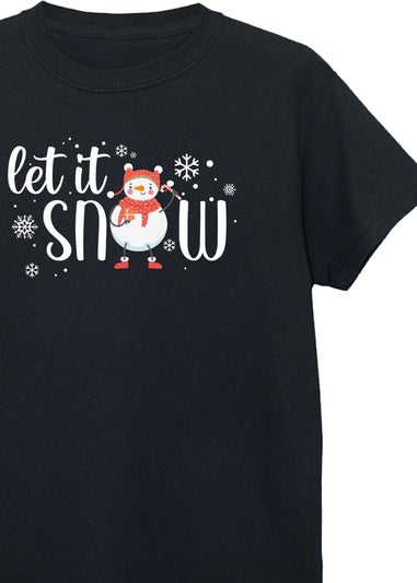 Christmas Let It Snow Girl Kids Black T-Shirt (3-13 Years)