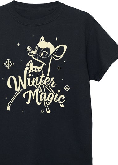 Disney Bambi Winter Magic Girls Black T-Shirt (3-13 Years)