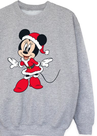 Disney Minnie Mouse Christmas Outfit Girls Heather Grey Sweatshirt (3-13 Years)