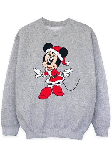 Disney Minnie Mouse Christmas Outfit Girls Heather Grey Sweatshirt (3-13 Years)