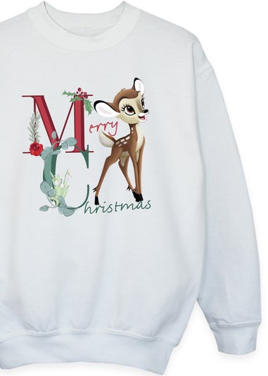 Disney Bambi Merry Christmas Girls White Sweatshirt (3-13 Years)