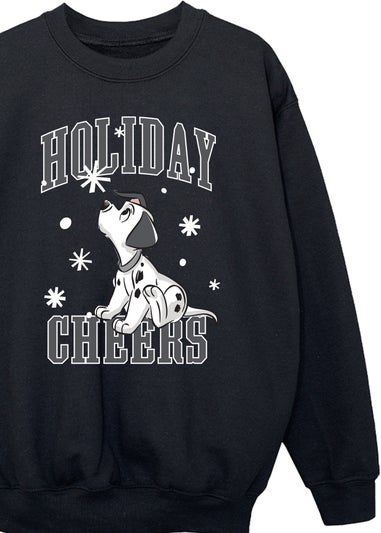 Disney 101 Dalmatians Spot Snowfall Holiday Cheers Girls Black Sweatshirt (3-13 Years)