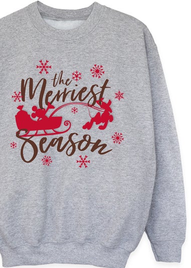 Disney Mickey Mouse Sleigh The Merriest Season Kids Heather Grey Sweatshirt (3-13 Years)