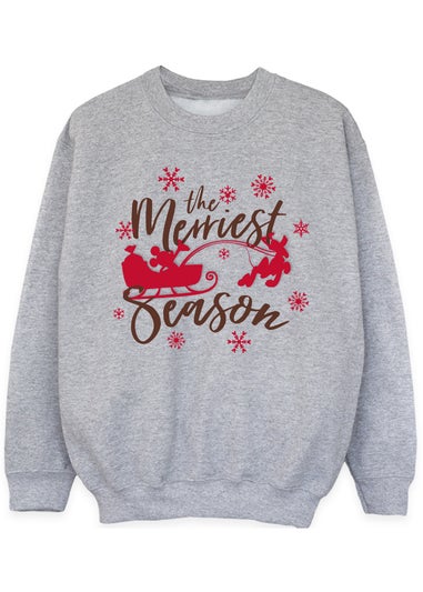 Disney Mickey Mouse Sleigh The Merriest Season Kids Heather Grey Sweatshirt (3-13 Years)