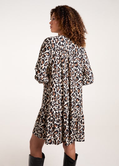 Blue Vanilla Multi Leopard Print Tie Smock Mini Dress