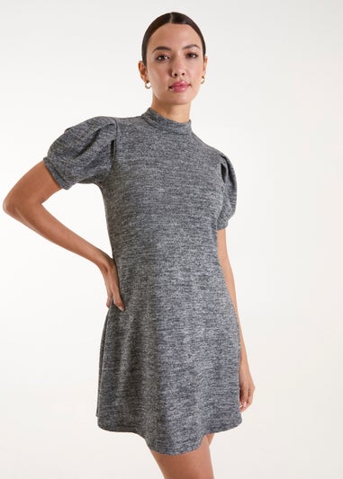 Blue Vanilla Grey Puff Sleeve Smock Dress