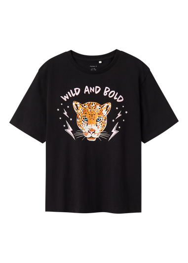 Name It Girls Black Leopard T-Shirt (6-12yrs)