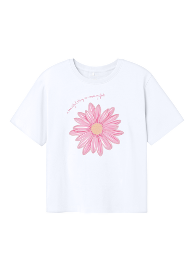 Girls White Flower T-Shirt (6-12yrs)