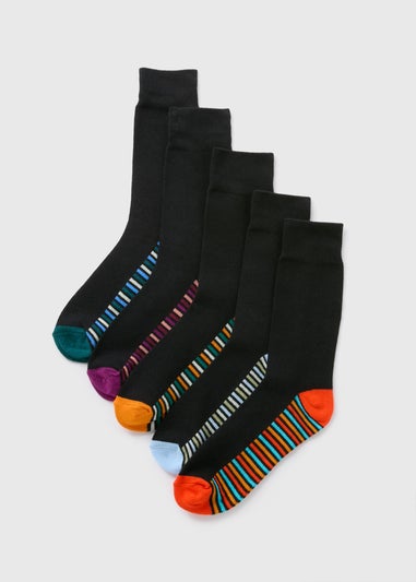 5 Pack Black Colour Stripe Socks