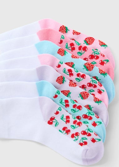 7 Pack Girls White Fruit Socks (Younger 6-Older 6.5)