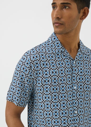 Blue Tile Print Short Sleeve Shirt