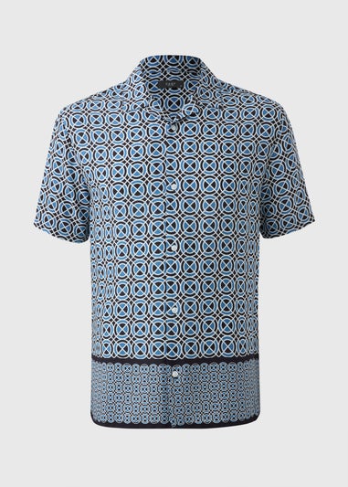Blue Tile Print Short Sleeve Shirt