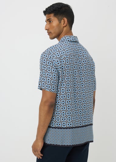 Blue Tile Print Short Sleeve Shirt