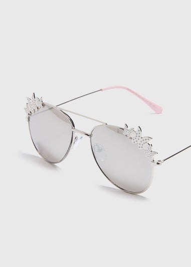 Girls Silver Butterfly Sunglasses