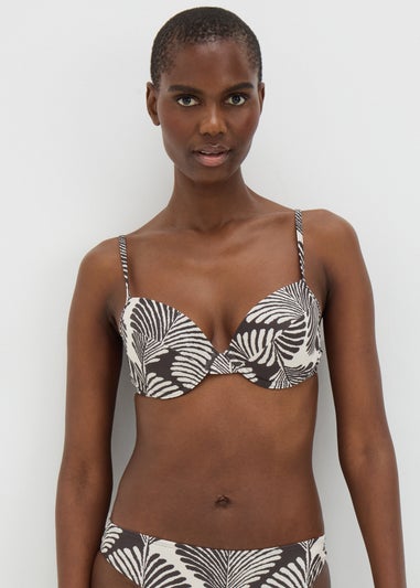 Black Mono Shell Print Cupped Bikini Top