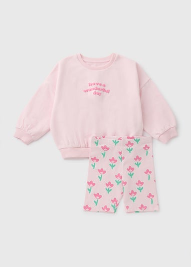 Girls Pink Tulip Sweatshirt & Shorts Set (1-7yrs)