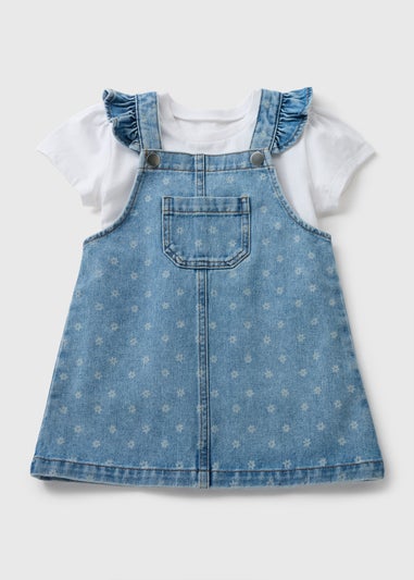 Girls Blue Denim Flower Top & Pinafore Set (1-7yrs)