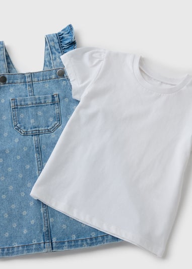 Girls Blue Denim Flower Top & Pinafore Set (1-7yrs)