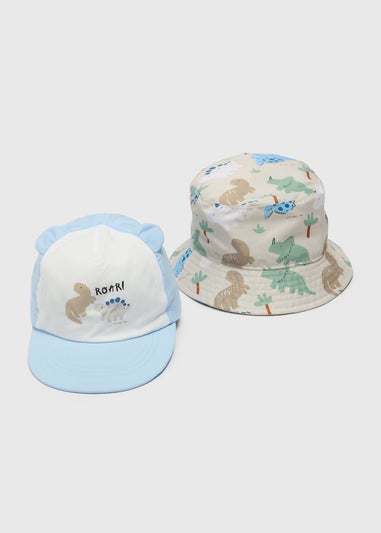 2 Pack Baby Multicolour Dino Hats (Newborn-24mths)