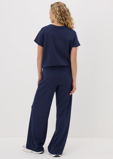 Navy Waffle Wide Leg Trousers