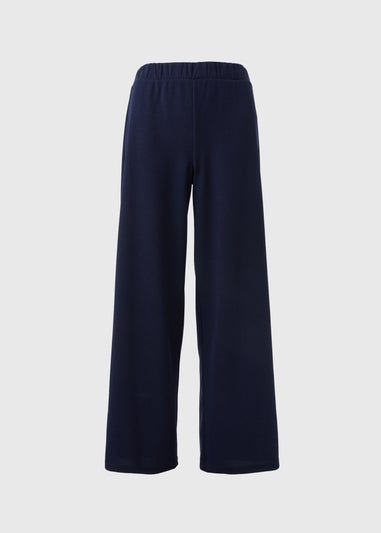 Navy Waffle Wide Leg Trousers