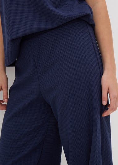 Navy Waffle Wide Leg Trousers