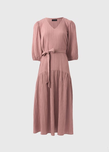 Et Vous Pink Textured V-Neck Midi Dress