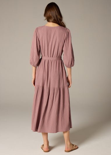 Et Vous Pink Textured V-Neck Midi Dress