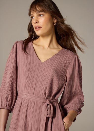 Et Vous Pink Textured V-Neck Midi Dress