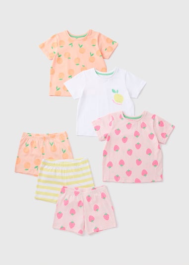 3 Pack Girls Multicolour Fruit Pyjama Set (1-13yrs)