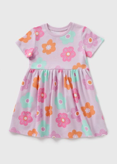 Girls Lilac Floral Spring Dress (1-7yrs)