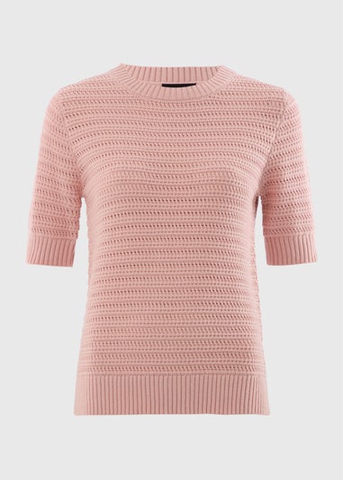 Et Vous Pink Pointelle Short Sleeve Jumper