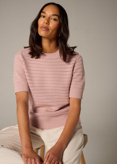 Et Vous Pink Pointelle Short Sleeve Jumper