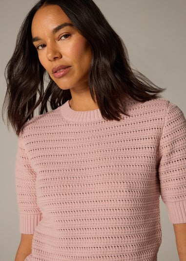 Et Vous Pink Pointelle Short Sleeve Jumper