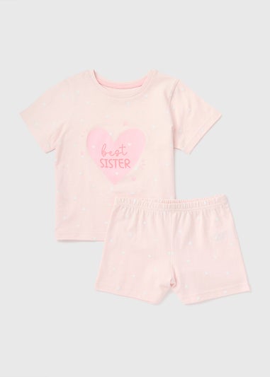 Girls Pink Best Sister Pyjama Set (1-7yrs)