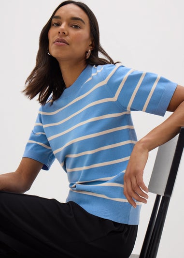 Et Vous Blue Stripe Short Sleeve Jumper