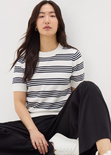 Et Vous Ivory Stripe Short Sleeve Jumper