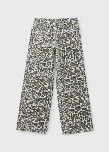 Girls Cream Leopard Wide Leg Jeans (7-15yrs)