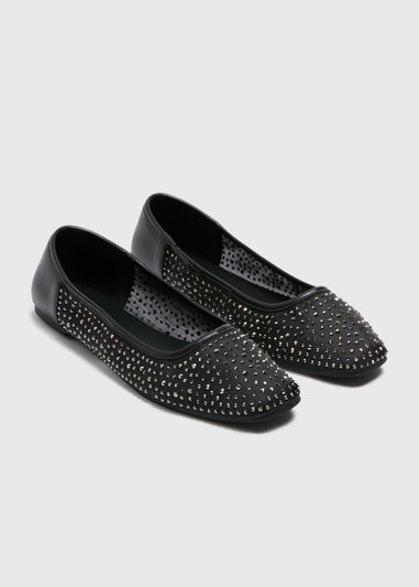 Black Diamante Mesh Ballet Flats