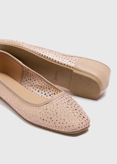 Nude Diamante Mesh Ballet Flats