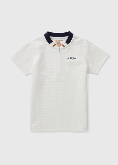 Boys Cream Textured Baseball Polo Shirt (7-15yrs)