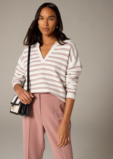 Et Vous Pink Stripe V-Neck Polo Jumper