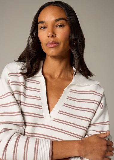 Et Vous Pink Stripe V-Neck Polo Jumper