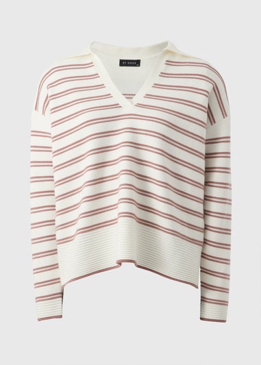 Et Vous Pink Stripe V-Neck Polo Jumper