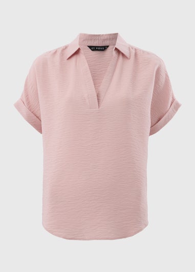 Et Vous Pink Airflow Collared V-Neck Blouse