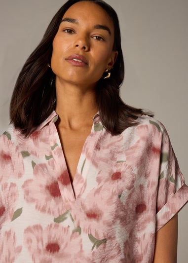 Et Vous Pink Brushed Floral V-Neck Blouse