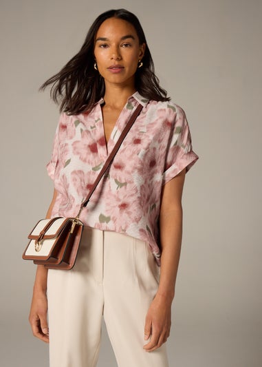 Et Vous Pink Brushed Floral V-Neck Blouse