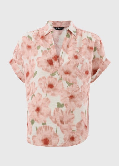 Et Vous Pink Brushed Floral V-Neck Blouse