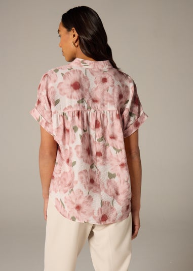 Et Vous Pink Brushed Floral V-Neck Blouse