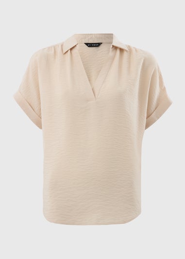 Et Vous Stone Airflow Collared V-Neck Blouse